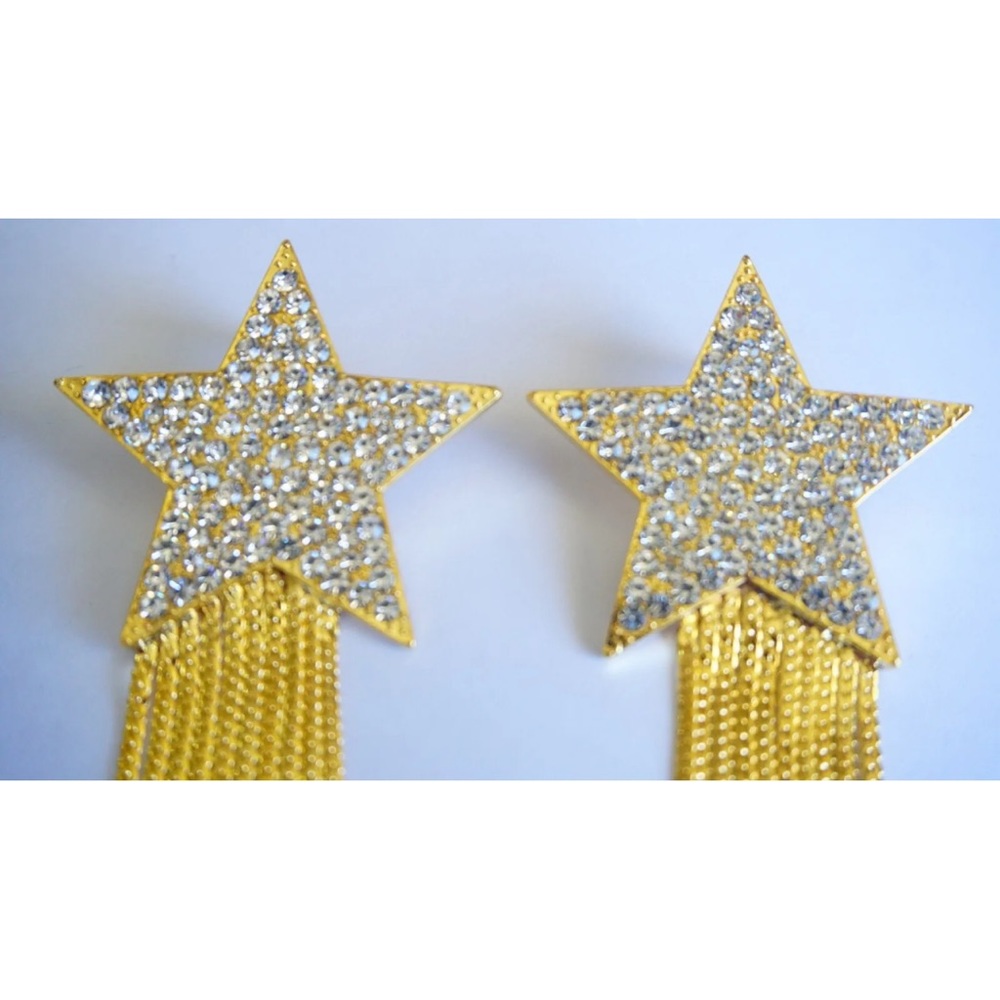 YSL SAINT LAURENT Gold Star earrings - studded with a tassel. Statement. - Picture 5 of 14